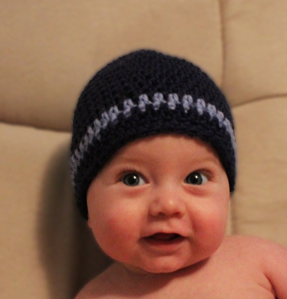 Crochet Baby Beanie in Blues, Crochet Baby Hat, Newborn Hat, Winter Hat, Photo Prop, Baby Boy Hat, Little Boy Hat