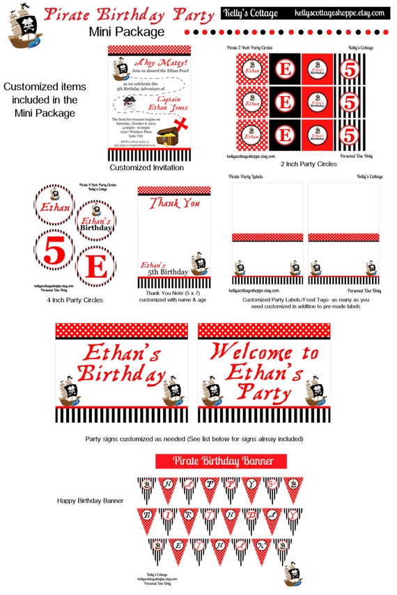 Pirate Birthday Party Mini Package...Custom, Printable DIY Package Il_570xn