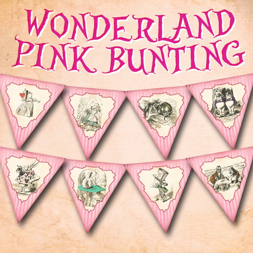 Alice In Wonderland Pink Bunting Digital Printable Bunting