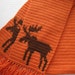 Moose Scarf. Tangerine, crochet scarf with bull moose. Animal scarf.