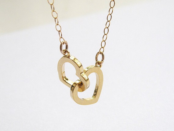 Double heart necklace gold entwined hearts gold by sevenstarz