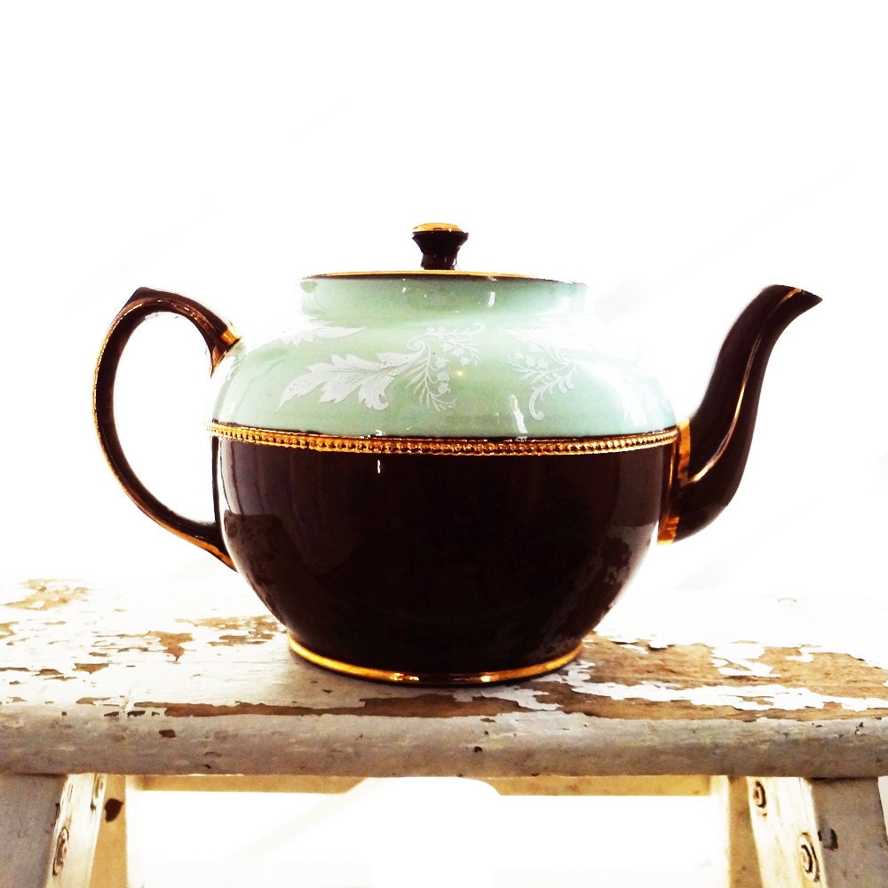 Vintage Sadler Teapot Brown & Mint Green