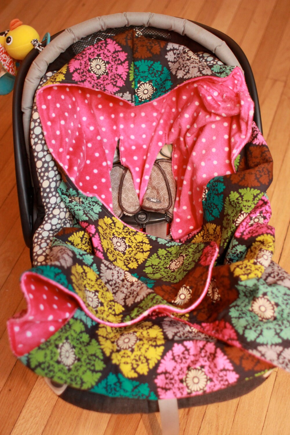 Hooded infant car seat blanket MINKY by KDsquared on Etsy