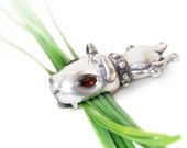 Silver Pendant  "Bull Terrier" with garnet eyes, pets and pet lovers, dog, unique