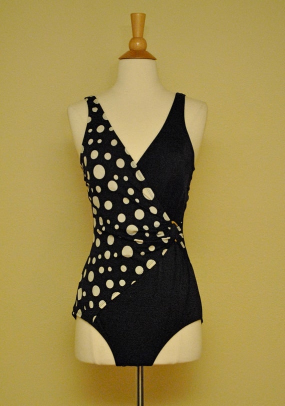 One Piece Polka Dot Black and White Bathing Suit Size Small