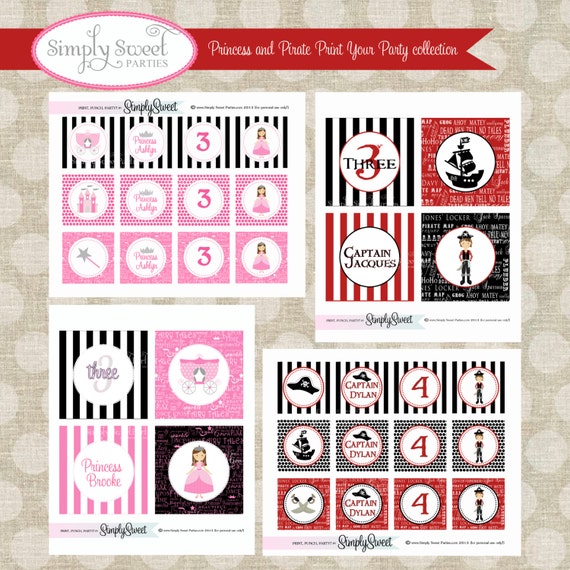 Pirates & Princess Birthday Party Package- Printable PDF files Il_570xn