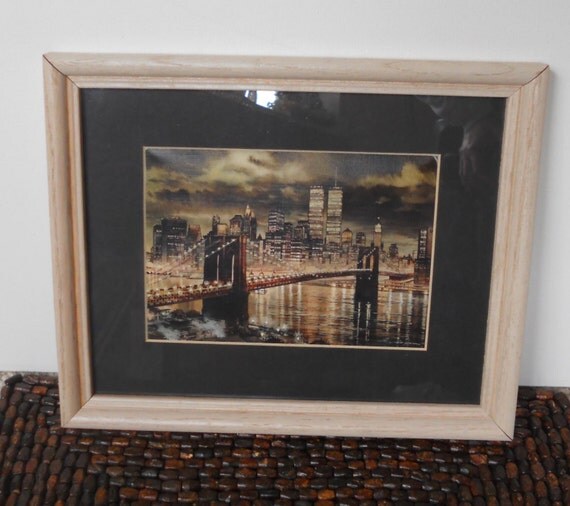 New York City Picture Framed Print Brooklyn Bridge World Trade