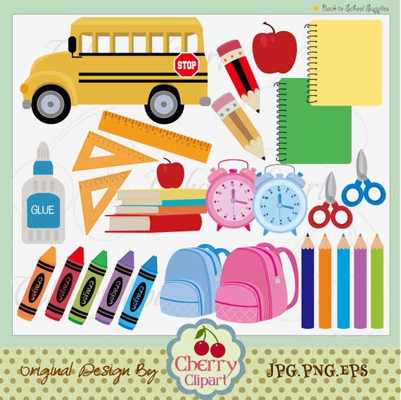 Back to School Supplies digital clip art set by Cherryclipart