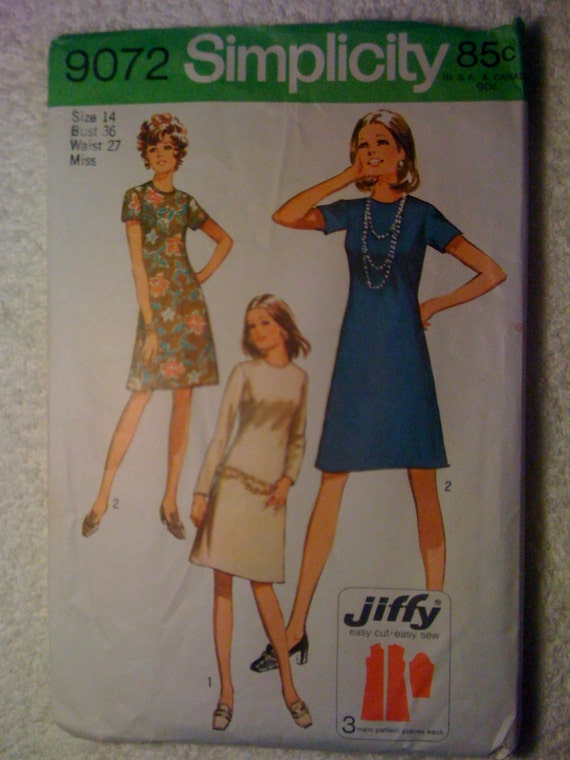 Simplicity 70s Sewing Pattern 9072 Miss Petite and Miss Jiffy Dress Size 14 Sale