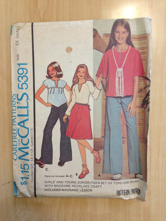McCalls Sewing Pattern 5391 Girls and Young Juniors/Teens Set of Tops and Skirt Size XS Sale