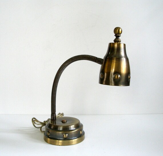 vintage double gooseneck brass double light table lamp