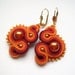 Orange soutache earrings, handmade, embroidered in burgundy, red and orange satin strips, TOHO beads. Perfect gift - oaak.