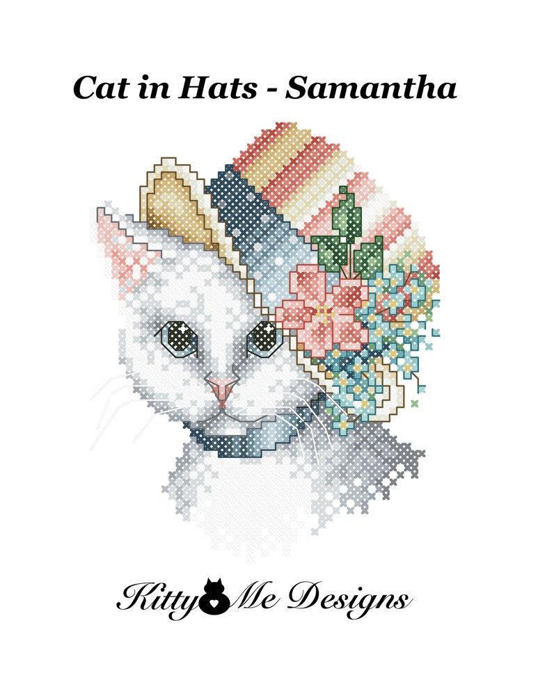 Counted Cross Stitch Pattern PDF Cats in Hats Samantha