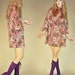 Vintage 60s Psychedelic Floral NEHRU Collar Huge Balloon Sleeve Empire Waist Vibrant TROPICAL Hippie Boho Mini GoGo Dress