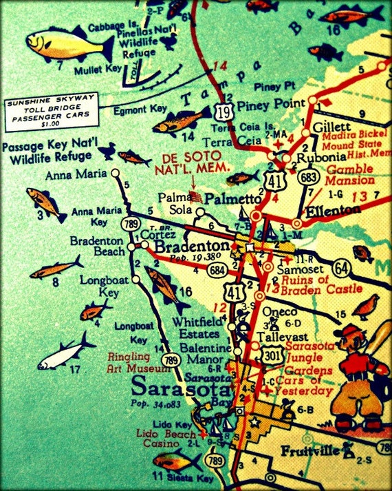 Map Photography ANNA MARIA / SARASOTA Florida by VintageBeachMaps