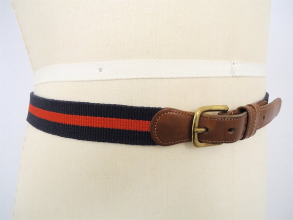 Coach Blue & Red Striped Belt / preppy brown leather belt