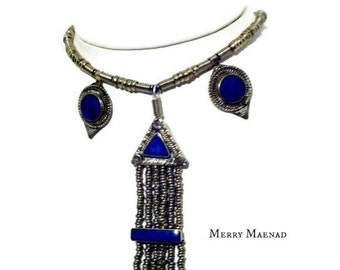 Kuchi inspired ethnic jewelry with lapis lazuli. OOAK Tribal Fusion Belly Dance Necklace.