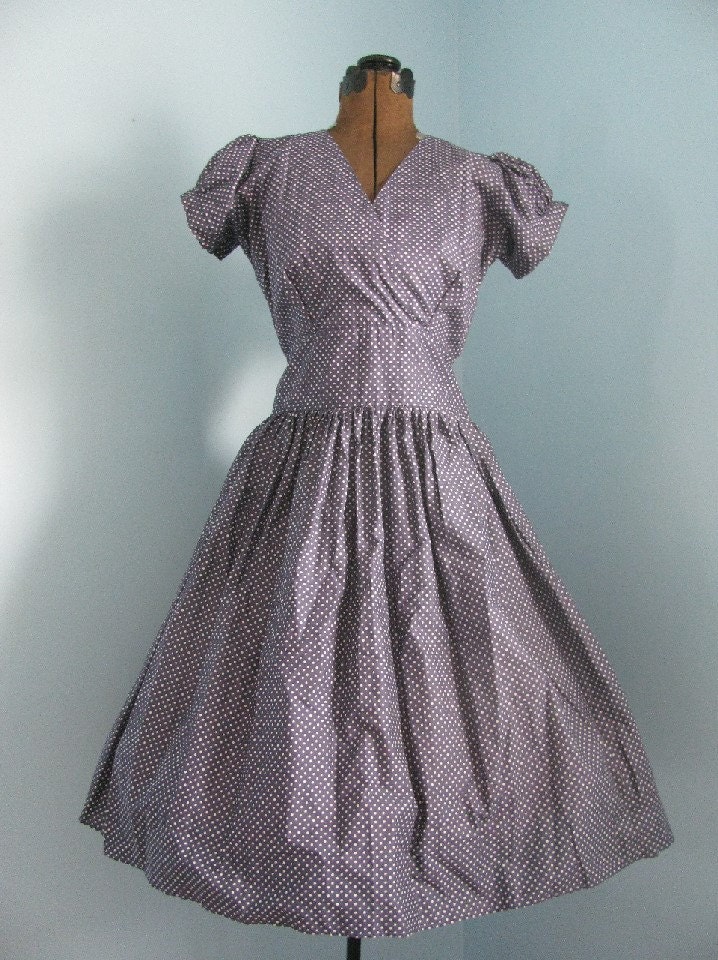 1950s Style Handmade Dress/ Circle Skirt/ Polka Dot Pattern/