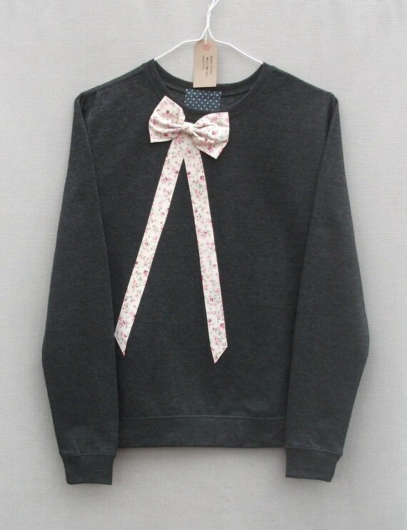 Floral Bow Jumper Dark Grey Heather by CopleyAndHoldsworth on Etsy