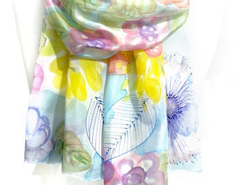 Large Silk Scarf. Hand Painted Long Scarf. Pink by TeresaMare
