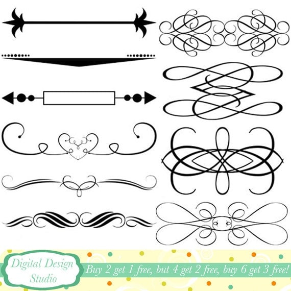 Clip art swirl Flourishes elements and embellishments SET 2.