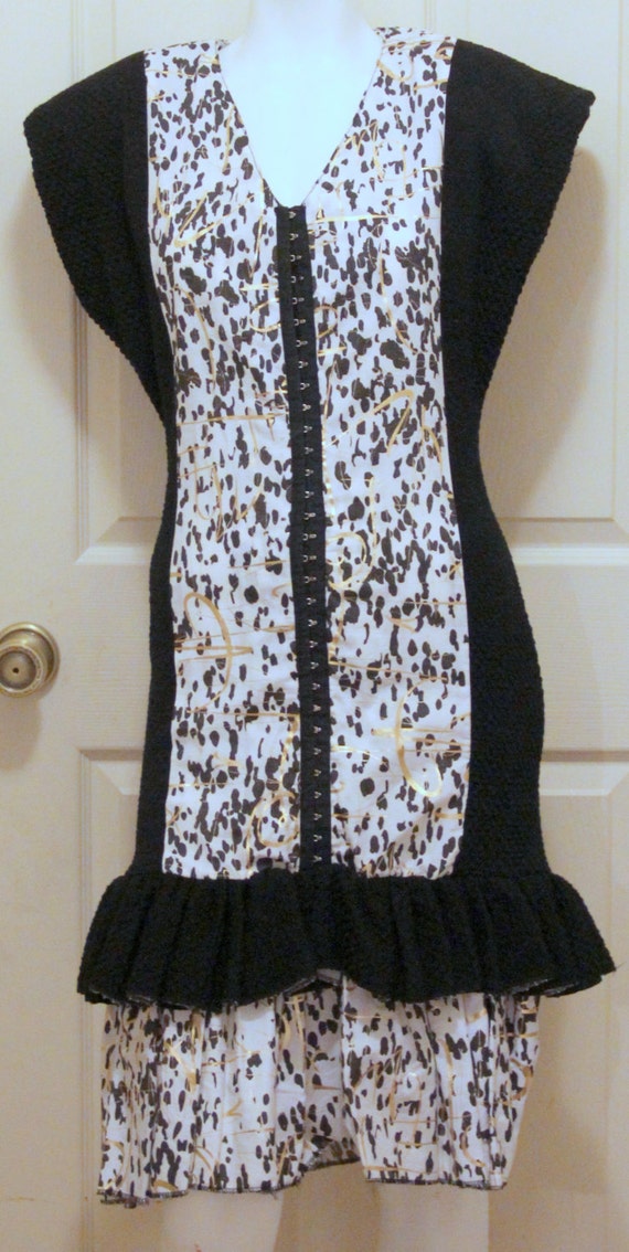 1980s Drop Waist Dress - Vice Versa - Paris - Black Gold White Was 50