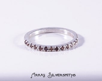 V3 Jewelry Sterling Silver Real Black Spinel and White Topaz Eternity Band Ring