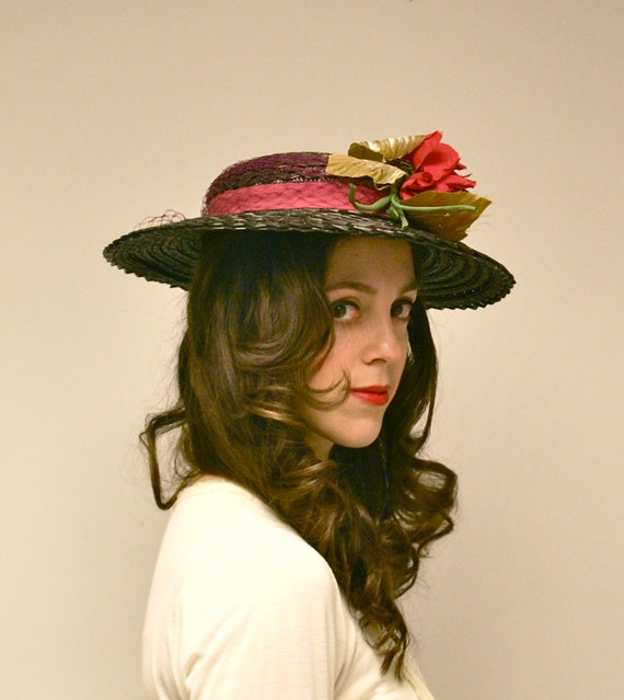 vintage floral accent tilt hat from the 40s