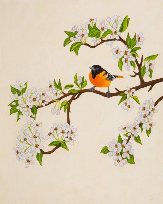 Items similar to Bird Art Botanical Print, Little Bird Painting, Home