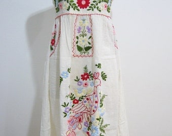 Mexican Embroidered Sundress Natural Cotton Strapless With Lining