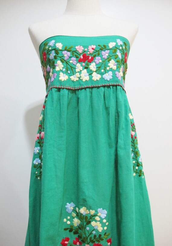 Embroidered Mexican Sundress Cotton Strapless In by chokethai
