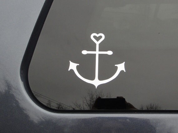 FREE SHIPPING Cute anchor with heart car sticker tan line