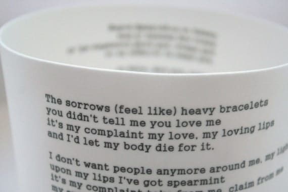 Fine bone china vessel with Greek song lyrics in by madebymanos