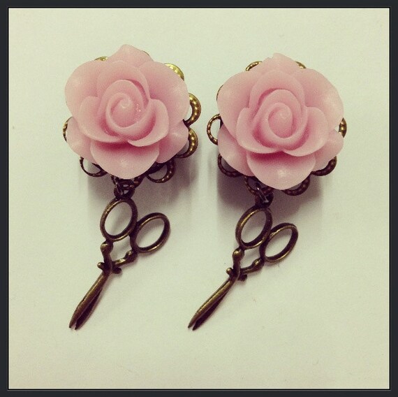 Items similar to Rose Filigree Scissor Ear Plugs on Etsy