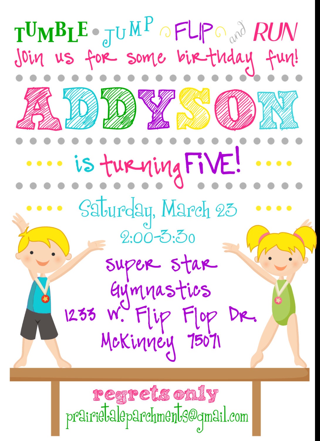 Gymnastic Party Invitations 1