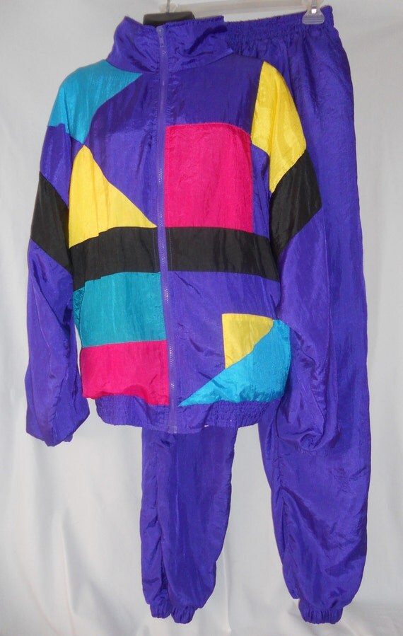Items similar to Vintage 80s Geometric Windbreaker Sweat Suit Pants and ...