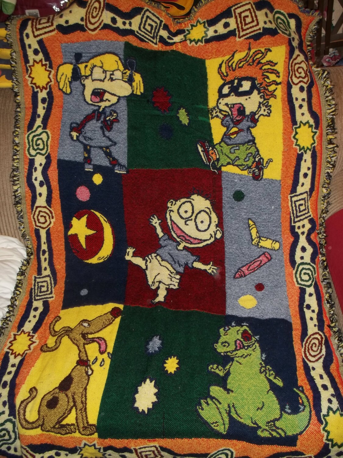 RUGRATS Vintage Woven Blanket Throw w/ Tommy Chuckie