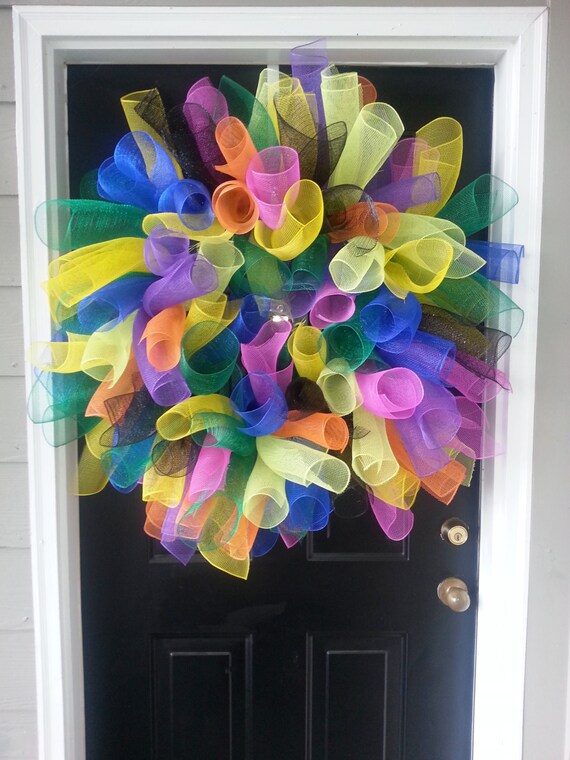 Items similar to Curly Twirly Deco Mesh Wreath, Deco Mesh Wreath, You ...