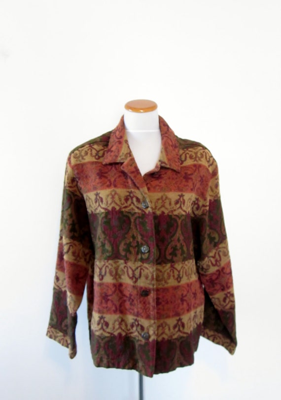 Items similar to Vintage Earthtones Tapestry Jacket Womens Green Rust ...
