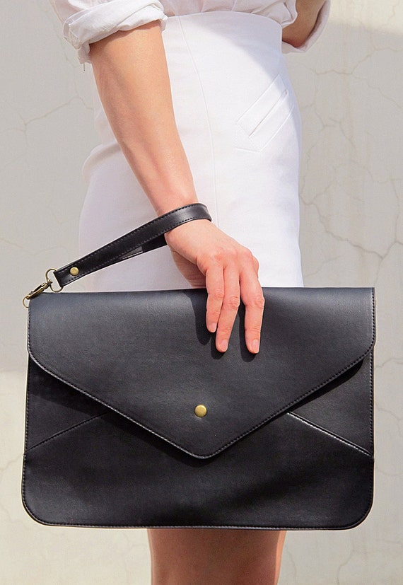 Oversize Vegan Leather Envelope Clutch Black by EastWorkshop