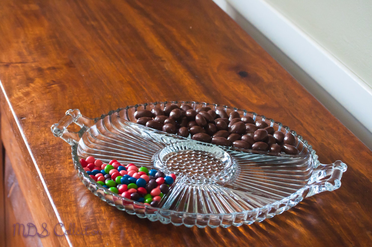 Large Vintage Pressed Glass Sectioned Serving Platter with Handles Haute Juice