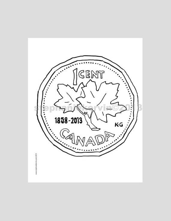 Download Items similar to PDF Colouring Book Single Page. Canadian Penny. DIY. Last Penny, Lucky Penny ...