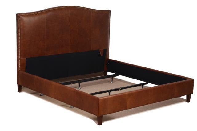 Queen Size Leather Bed in Tobacco Brown Genuine Leather with
