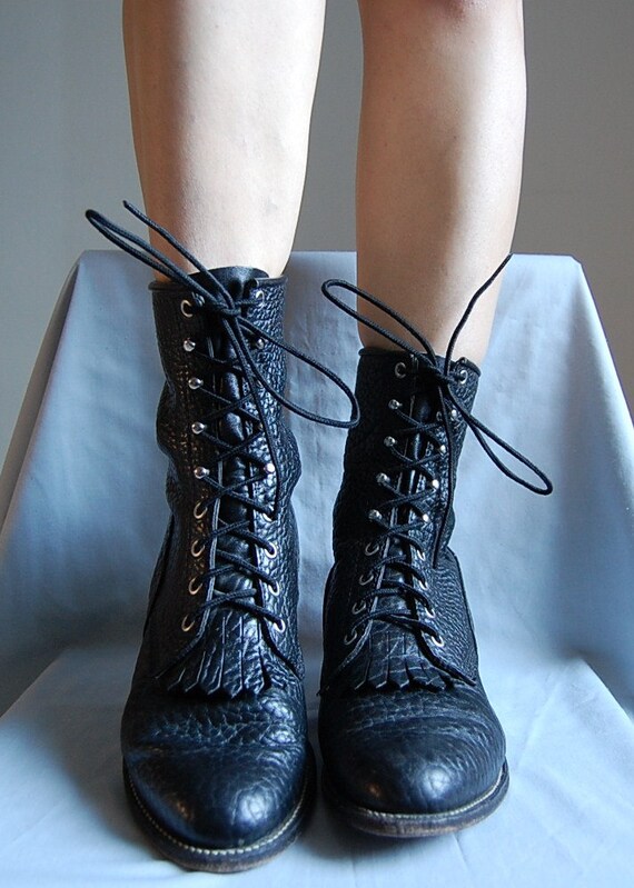 justin lace up boots black