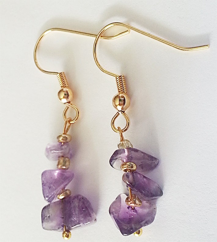 Amethyst Gemstone Chip Dangling Earrings