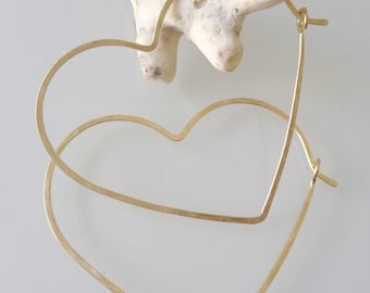 LARGE HEART HOOPS - Big Heart Hoop Earrings - Gold Heart Hoops - Bronze Heart Hoops