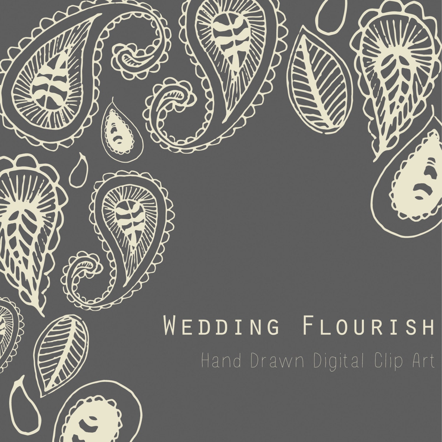 Hand drawn wedding flourish digital clip art by CreateTheCut