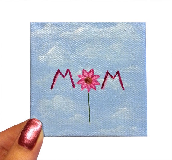 Sale Acrylic Painting Mini Canvas Mom Pink Flower Original