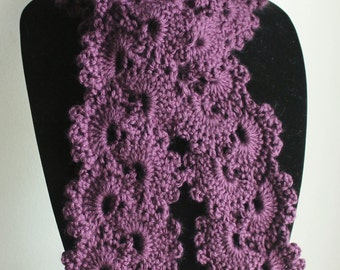Beautiful Plum Queen Anne's Lace Handmade Crochet Scarf