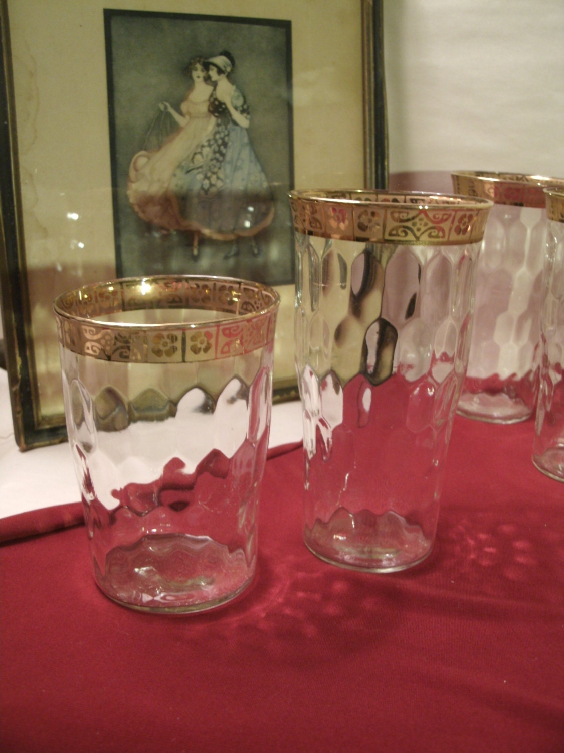 Antique Drinking Glasses Vintage 1930s Set Of 15 Gold Rimmed